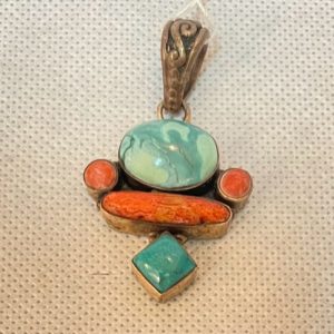 תכשיטים -  כסף תליון טיבטי קורל וטורקיז