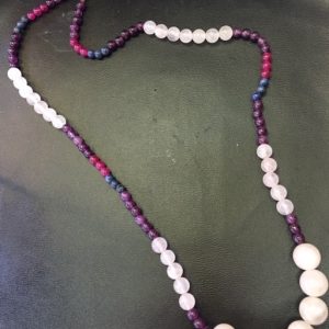 תכשיטים - כסף שרשרת עבודת יד רוזקוורץ רובי אמטיסט ולפיס