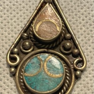 תכשיטים - כסף תליון טיבטי קורל וטורקיז