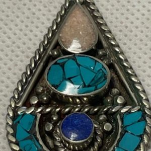 תכשיטים כסף - תליון טיבטי טורקיז לפיס ואלמוג