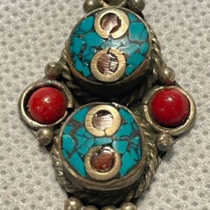 תכשיטים - כסף תליון טיבטי קורל וטורקיז