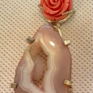 תכשיטים - כסף תליון פרח רוזקוורץ ופרוסת אגת
