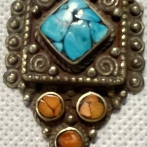 תכשיטים - כסף תליון קורל וטורקיז טיבטי